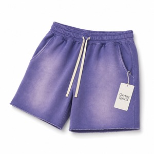 Shorts de survêtement personnalisés pour hommes, style vintage, en molleton délavé à l'acide, avec ourlet brut, coupe oversize, cordon de serrage, en French Terry épais, décontractés - Product Image 6