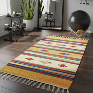 Alfombra/Corredor de Felpa Tejida a Mano con Lanzadera de Algodón, Diseño Floral Moderno, Lavable a Máquina, Ecológica, Reversible, Multicolor - Product Image 1