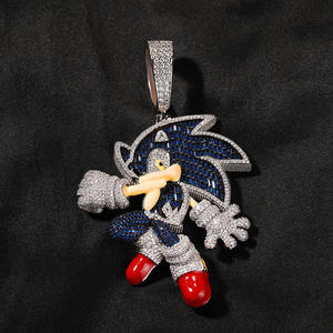 Collier pendentif Sonic the Hedgehog en argent plaqué 925 avec moissanite taille brillant ronde, style hip-hop, bijou unisexe, cadeau - Product Image 4