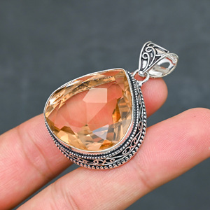 Magnifique pendentif en Morganite synthétique très prisé, en argent sterling 925, fait main, bijou de déclaration, cadeau pour femme - Product Image 1