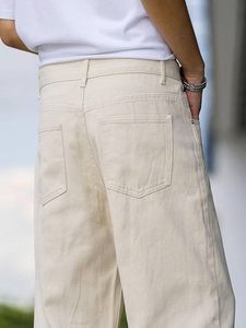 Jean en denim pour homme, taille mi-haute, écologique, délavé vintage, 100% coton, coupe droite, jambe large, respirant, uni, décontracté, printemps - Product Image 4