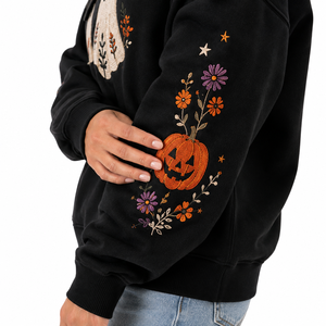 Halloween Oversized Women's Crewneck Sweatshirt Orange Cotton Fleece Hoodies Custom Embroidery Casual Streetwear Factory <b>Direct</b> - Product Image 5