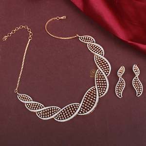 18K Gold Plated Zircon Designer Necklace and Earring Set for Wedding - Product Image 2