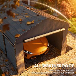 Abri de voiture en métal gris foncé robuste 12 x 20 avec toit galvanisé et parois latérales amovibles, auvent de garage pour voiture - Product Image 5