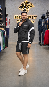 REXFIT SPORTS 2026 Conjunto Personalizado de Chaqueta con Capucha y Pantalones Cortos de Nailon Negro para Hombre, con Paneles Blancos, Cortavientos, Ropa Deportiva, Marca Privada - Product Image 5
