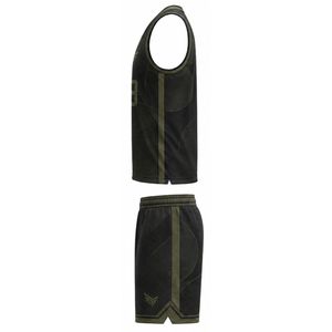 Conjunto de Uniforme de Baloncesto Personalizado con Estampado Geométrico Negro, Cuello en V, Sin Mangas, Absorbente de Humedad, para Hombre Adulto - Product Image 3