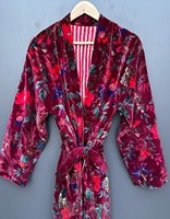 Jaket Musim Dingin Panjang Unisex Terlaris, Jubah Beludru Motif Burung Bolak-Balik, Lengan Panjang, Ukuran Bebas, Penutup Sabuk Katun