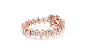 Bracelet en or rose plaqué diamant, taille brillant rond, bijoux de luxe pour femme, bracelet ouvert à maillons ronds en or rose plaqué - Product Image 3