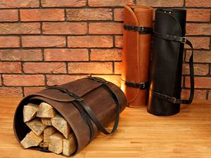 Sac de transport robuste en cuir véritable et bois pour bûches, sac fourre-tout rustique et portable pour foyer LWC-0018 - Product Image 2