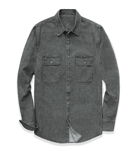 Chemise en jean foncé pour homme, manches longues, boutonnée, style western décontracté, avec deux poches poitrine - Product Image 4