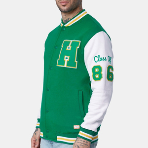 เสื้อแจ็คเก็ตวาร์ซิตี้สีเขียวขาวสำหรับผู้ชาย ปักตัวอักษร H ปกคอพับ แขนเสื้อปกติ สวมใส่ในฤดูใบไม้ร่วง สไตล์พรีปปี้ เสื้อโค้ททรงบอมเบอร์ - Product Image 2
