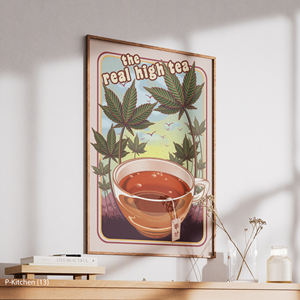 Holiday Wall Art Modern Vintage Tea Cup Botanical Illustration Poster Retro Kitchen Wall Decor <b>Canvas</b> Print with <b>Wood</b> <b>Frame</b> - Product Image 3