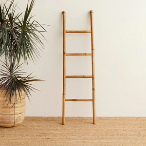 Durable Modern Bamboo <b>Towel</b> Ladder with Versatile Bamboo Material Floor-<b>Standing</b> 4-Step Ladder <b>Towel</b> <b>Rack</b> 50x160cmH Modern - Product Image 6