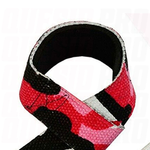Sangles de levage personnalisées avec logo, rouge rose camouflage, fermeture Velcro, réglables, pour la musculation, unisexes, en toile - Product Image 2
