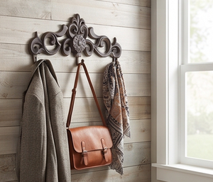 Vintage Cast Iron Wall <b>Hook</b> With Floral Design 4 <b>Hooks</b> Rust Resistant Metal Towel Rack <b>For</b> Home Decor Stylish Storage Solution - Product Image 5