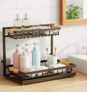OEM/ODM Vietnam Double <b>Layer</b> Pull Out <b>Under</b> Sink Rack Metal Wire Kitchen Storage Holder Durable Organizer Shelf - Product Image 1