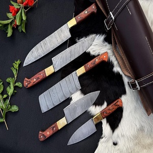 A&M ENTERPRISES 5-Piece Damascus Steel Chef Kitchen <b>Knife</b> <b>Set</b> Wooden Handles Handmade Eco-Friendly High-Polish Finish Adjustable - Product Image 1