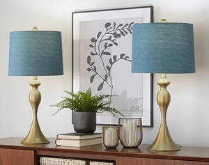 Ensemble de 2 lampes de chevet dorées au design moderne, abat-jour en tissu bleu clair, lampe de bureau élégante en métal, décoration de chambre à coucher - Product Image 5