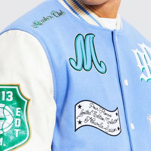 เสื้อแจ็คเก็ตเบสบอลแบบวาร์ซิตี้ คอตั้ง ปักลายเชนิลล์ คุณภาพสูงจากโรงงานผู้ผลิต (OEM) ทรงโอเวอร์ไซส์ ใส่ได้ทั้งชายและหญิง เป็นมิตรต่อสิ่งแวดล้อม กันน้ำ พร้อมลายตัวอักษร - Product Image 2