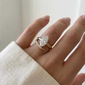 Lab Grown 3.03CT Marquise Cut Diamond Signet <b>Open</b> Band <b>Ring</b> 18K Solid Yellow Gold Fine Engagement Proposal Gift For Lovers Charm - Product Image 2