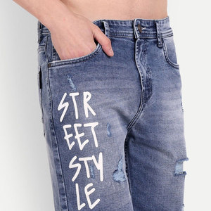 Shorts Bermuda en jean déchiré bleu clair pour homme, taille mi-haute, fermeture éclair, style urbain, en coton tissé respirant, coupe ajustée, séchage rapide - Product Image 6