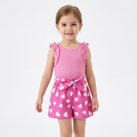 Girls Pink Ruffle Sleeveless Top With Heart Print Shorts Set Breathable Cotton Polyester Clothing made in Bangladesh manufacture