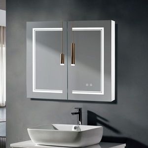 Specchio da Bagno OZON 28x32 Pollici, 1 Porta, 2 Ripiani, LED Antiappannamento con Illuminazione a 3 Colori e Regolazione della Luminosità Power Memory & 2 Plugs" - Product Image 2