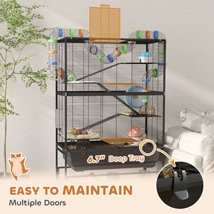 Cage à rongeurs à 5 niveaux avec étagères de rangement, plateau profond, grande roue d'exercice et système de tubes, pour hamsters et autres animaux de compagnie - Product Image 6