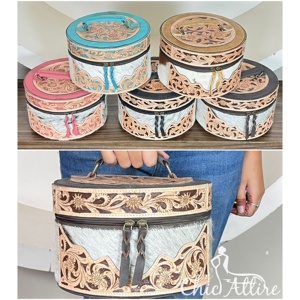 Latest New Arrival Cowhide Jewelry <b>Box</b> Set Floral Design Tooled Leather <b>Makeup</b> Organizer Travel Vanity Case Gift Storage <b>Box</b> Set - Product Image 1