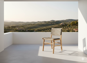 Chaise de salle à manger en teck tressé, siège et dossier en corde, mobilier minimaliste pour restaurant, cour et maison - Product Image 5