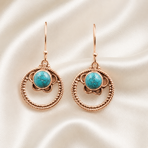 Pendientes Colgantes de Turquesa Natural, Plata de Ley 925, Estilo Boho, Florales, Circulares, Hechos a Mano, Joyería de Piedras Preciosas para Mujer - Product Image 3