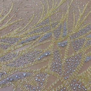Handbeaded Fancy Solid Luxury 100% Polyester <b>Beaded</b> Lace Fabric for Gowns Custom Width Wholesale Manufacturer <b>Direct</b> Factory - Product Image 1