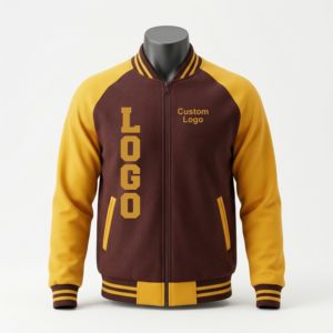 High Quality Iota Gold Varsity <b>Fleece</b> Jacket <b>Brown</b> Gold Greek Apparel Fraternity Letterman Style Premium Eco-Friendly - Product Image 1