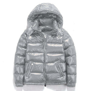 <b>Silver</b> Hooded Puffer <b>Jacket</b> Regular Fit Zipper Closure Windproof Thick Winter Coat Casual Style Unisex - Product Image 1
