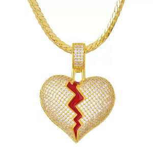 Collar de Cadena con Colgante de Corazón Roto de Plata de Ley 925 Auténtica con Moissanita, Estilo Hip Hop Iced Out Bling, para Hombre y Mujer - Product Image 3