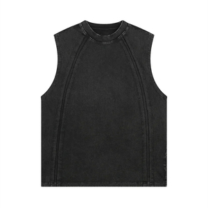 Débardeur pour hommes en gros, personnalisé, col rond, délavé à l'acide, style court sans manches - Product Image 1