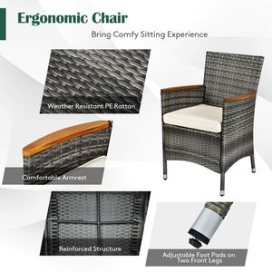 Set da pranzo da esterno in rattan con tavolo in legno di acacia e sedie imbottite - Collezione di mobili da giardino 9 pezzi - Product Image 3