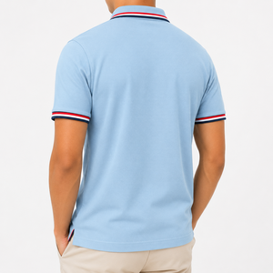 Polo en piqué uni personnalisé pour homme, mélange de coton, bordure contrastante, poche brodée, manches courtes, décontracté, pour service OEM/ODM - Product Image 3