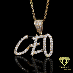 Collier Pendentif Lettre Personnalisée, Bijou Initial en Strass Sertis, Chaîne Cubaine Plaqué Or, Collier Hip Hop Bling pour Homme - Product Image 1