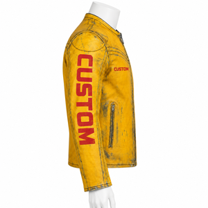 Blouson aviateur en cuir marron pour homme, col rabattu, fermeture éclair sur le devant, deux poches, coupe ajustée, manches classiques, hiver, éco-responsable, décontracté - Product Image 5