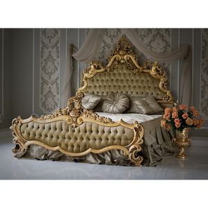 Lit de chambre à coucher King Size en acajou massif antique européen avec tête de lit capitonnée et rangement pour hôtels et villas - Product Image 6