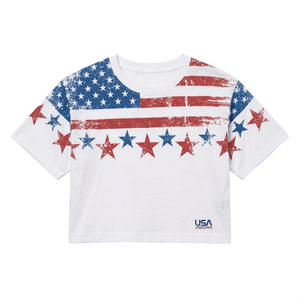 T-shirt court pour femme à motif drapeau patriotique USA 2026, impression personnalisée, manches courtes, décontracté, mélange de coton, streetwear d'été, style baby tee - Product Image 3