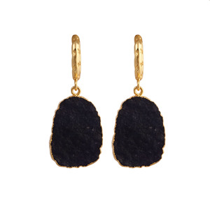 <b>Black</b> Onyx Hoop <b>Earrings</b> Gold Plated Jewelry Raw Stone <b>Dangle</b> <b>Earrings</b> Gift for Her V - Product Image 4