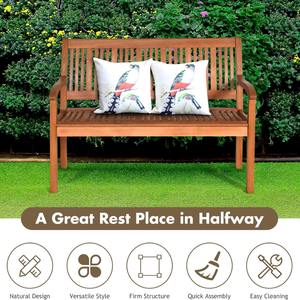 Modern Solid Wood Outdoor Garden <b>Bench</b> with Curved Armrests, Slatted Patio <b>Bench</b> for Porch, Park, Balcony, Hotel & Restaurant - Product Image 3