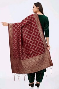 Wholesale Authentic Traditional Maroon Banarasi Silk Jacquard Wedding Gift Women's Ethnic <b>Scarf</b> Shawl Gold Zari Work Durable - Product Image 2