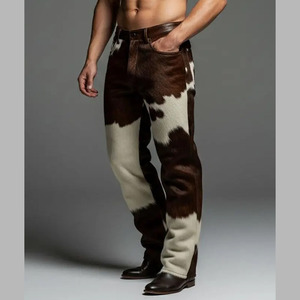 Pantalon en cuir de vache véritable de haute qualité pour homme, avec fourrure, style motard et western, vêtement de créateur - Product Image 2