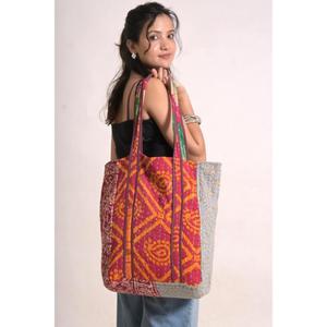 <b>Vintage</b> Cotton Kantha Handmade Indian Boho Shoulder <b>Tote</b> <b>Bag</b> Open Closure All Seasons Grocery Market Beach Travel - Product Image 1