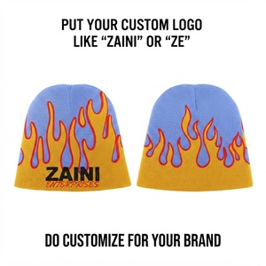 Gorro de Punto Acrílico ZAINI de Primera Calidad, 300 GSM, con Patrón de Letras Doradas sobre Fondo Azul, Gorro Cálido para Uso Diario - Product Image 1