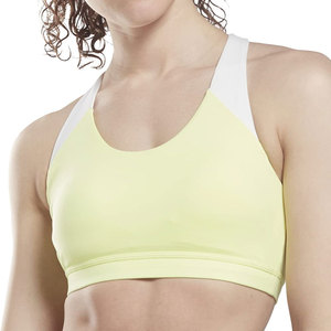 Sujetador deportivo amarillo para mujer, espalda cruzada, cuello en U, alta sujeción, transpirable, para yoga y fitness, tallas grandes, secado rápido, con almohadillas extraíbles y cristales. - Product Image 1