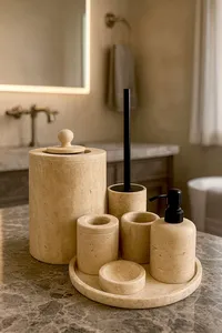 Stone Era Most Selling Beige Marble Luxury Eco-Friendly Waterproof Durable <b>Bathroom</b> <b>Accessories</b> <b>Set</b> Stainless Steel Pump Use - Product Image 5